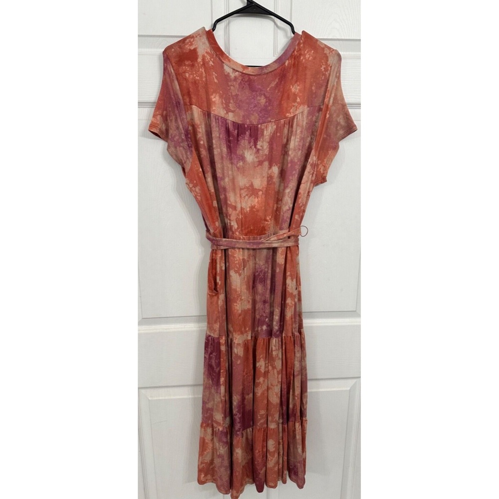 Torrid Size 2 18/20 Super Soft Knits Orange & Pink Tie Dye Tiered Belted Dress - Picture 5 of 7
